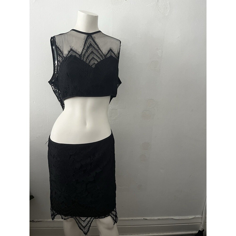 Tobi Black Dress Sz L Chevron Cut Out Sheer Witchy Festival Party Dancing Club